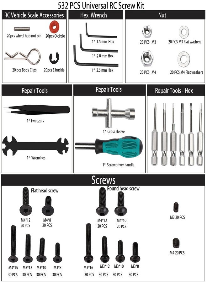 Kimapeso RC Car Repair Work Stand 532 PCS RC Repair Tool Screws Set Kit 360 Degree Rotation RC Repair Station Screwdrivers Screws Pallet Kit for 1/8 1/10 1/12 1/16 1/18 RC Crawler Truck Buggy Tool Set - Image 3